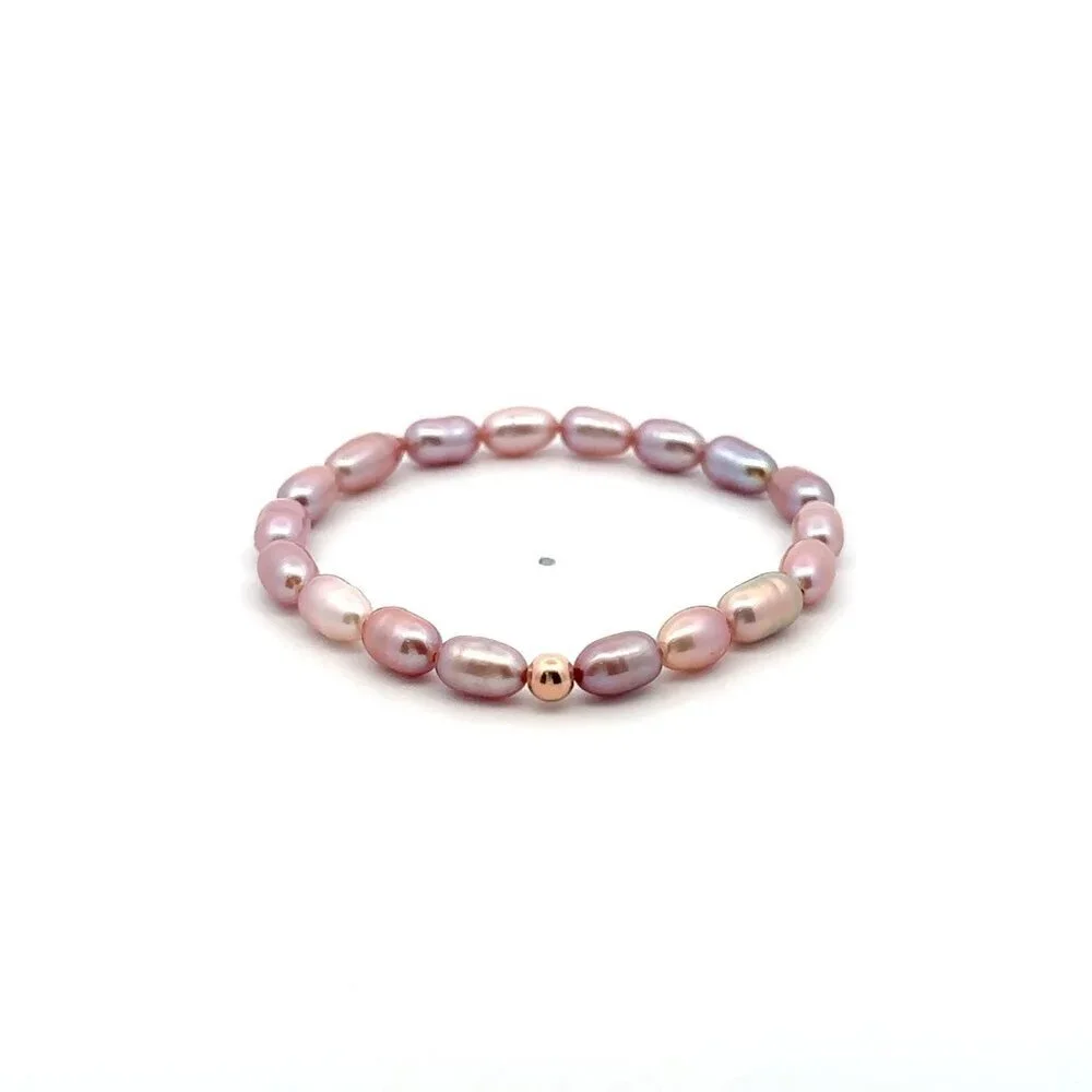 Natural Freshwater Rice Pearl Purple 18K Rose Gold Charm Bead - Picture 1 of 6
